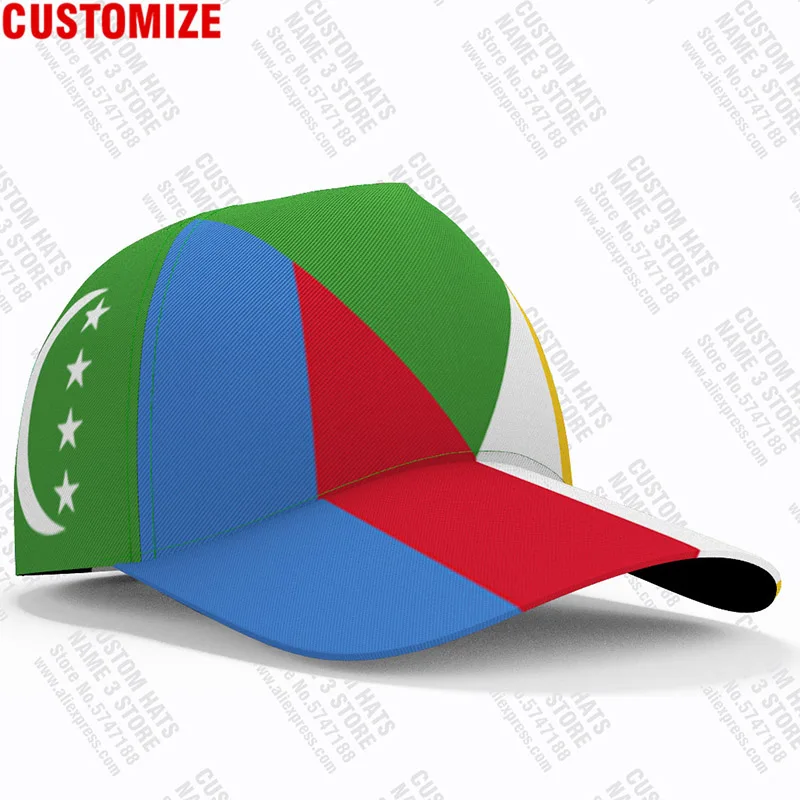 Comoros Baseball Caps Custom Name Team Logo Hats Com Country Travel French Nation Union Des Comores Flag Print Photo Headgear