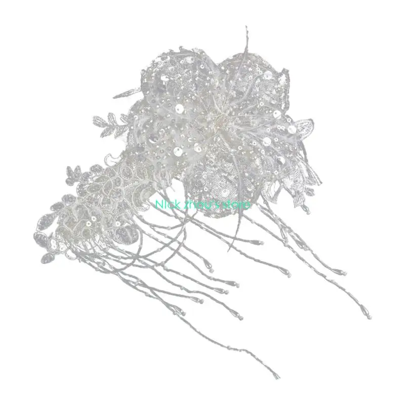 E15E حجاب شرابات العروس خفيف الوزن مع دانتيل ولمسات مطرزة متلألئة #1