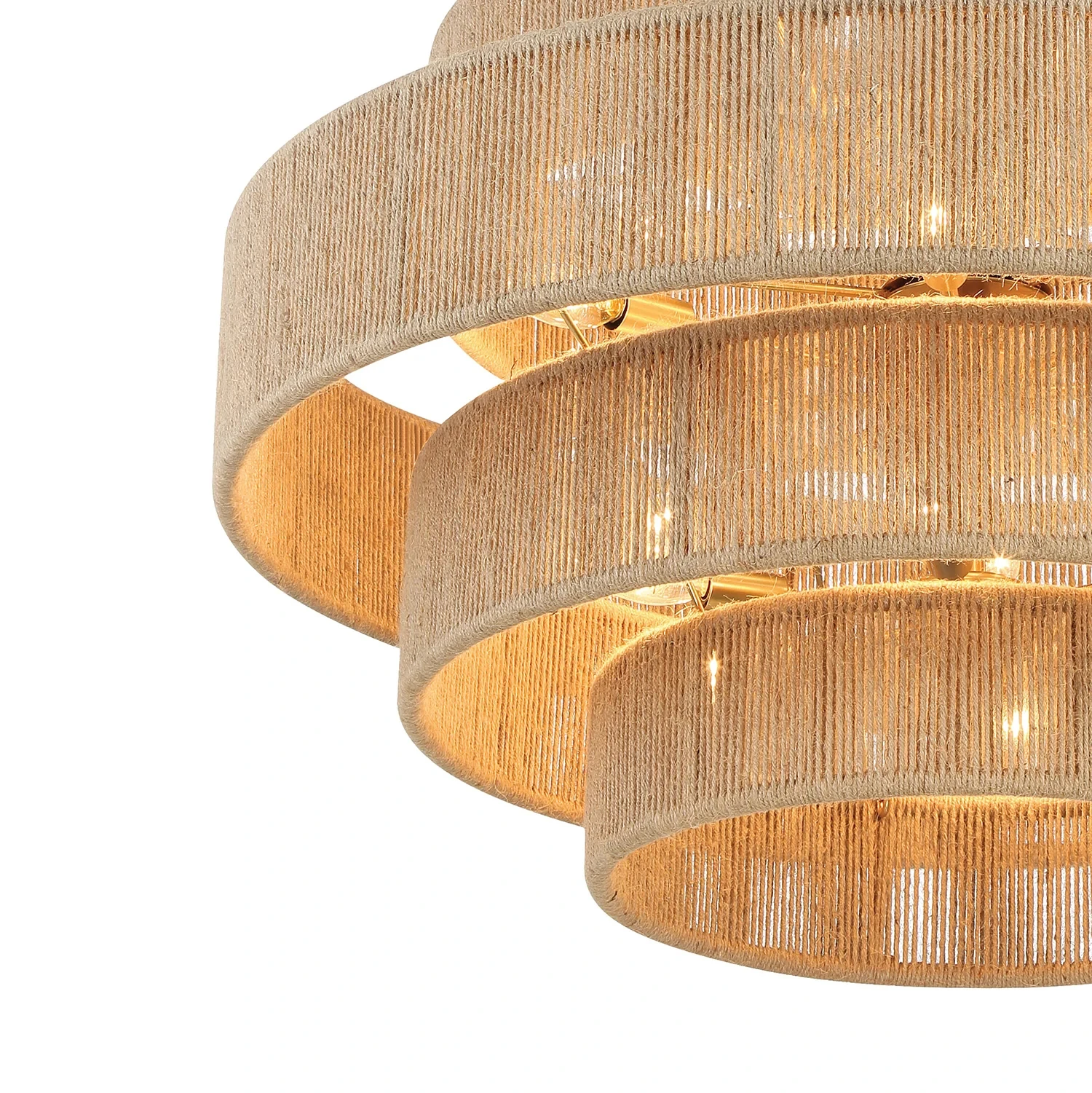 Nordic Modern Ceiling Circular Lights Tiered Fixture Light Soft Gold Shade for Retro Garden Rattan Pendant Light