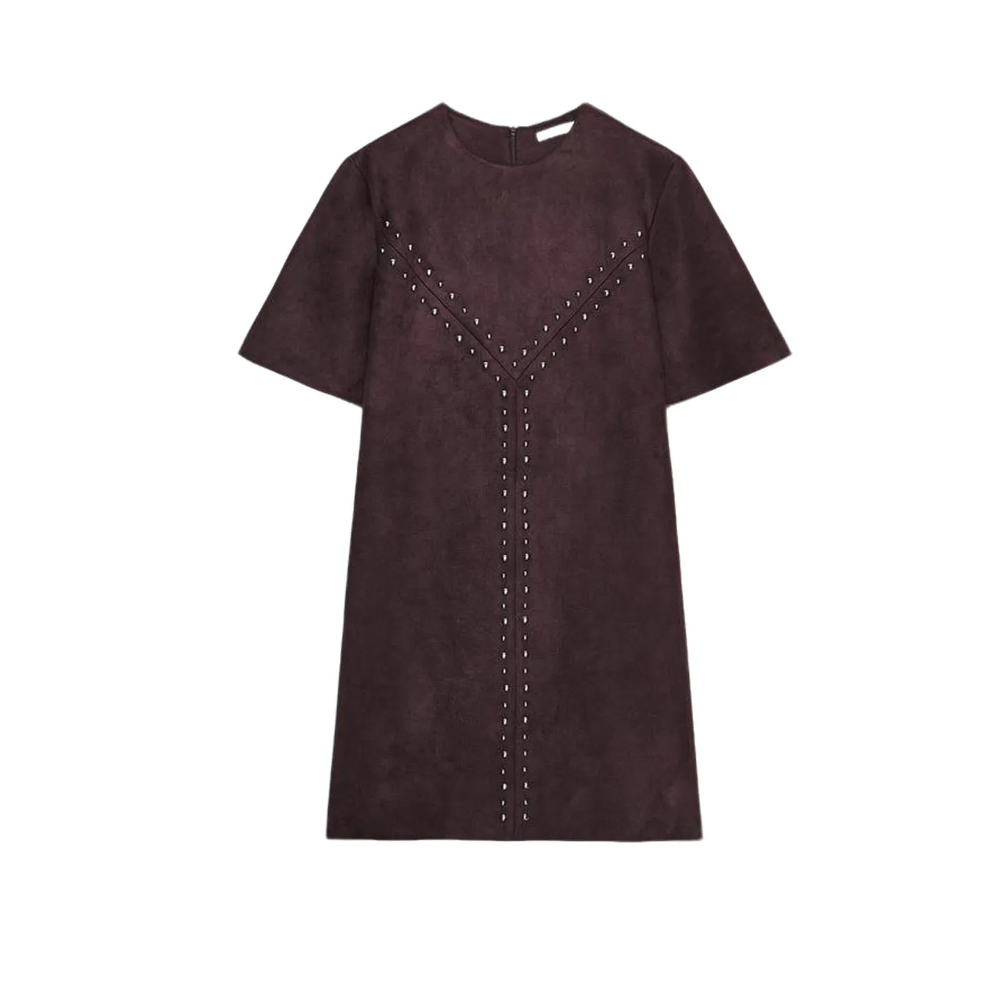 Fall New round Ne ort Sve Straight Cut Hem Faux Leather Effect Rivet Dr Women's Simple Sle A-Line Skirt Casual