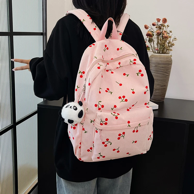 Fashion Versatile Women's Large Capacity Cherry Print Student Schoolbags Simple Casual Outdoor Vacation Travel Sports Backpack