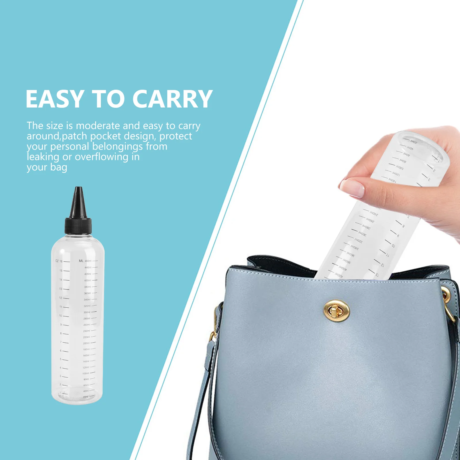 

4pcs 500Ml Squeeze Bottles Refillable Plastic Needle Mouth Bottle For Hair Color Measuring Applicator Reusable Hairdressing Tool