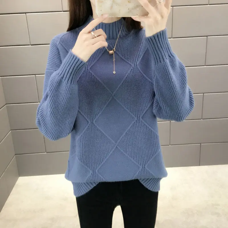 New knitting Pullover Woman Clothes Half Turtleneck Warm Knitwear Jumper Long Sleeve Top Female Autumn Winter Women's Sweater