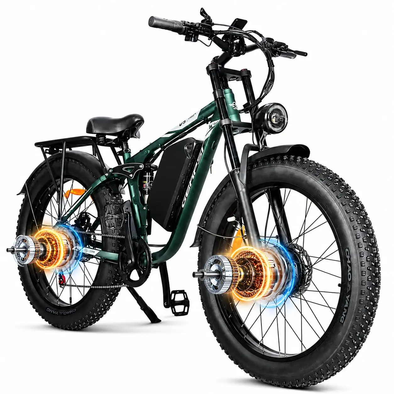 9000W Dual Motor Electric Bike Adults, AWD 38MPH, 52V 32Ah Battery, 120-Mile Range, 26