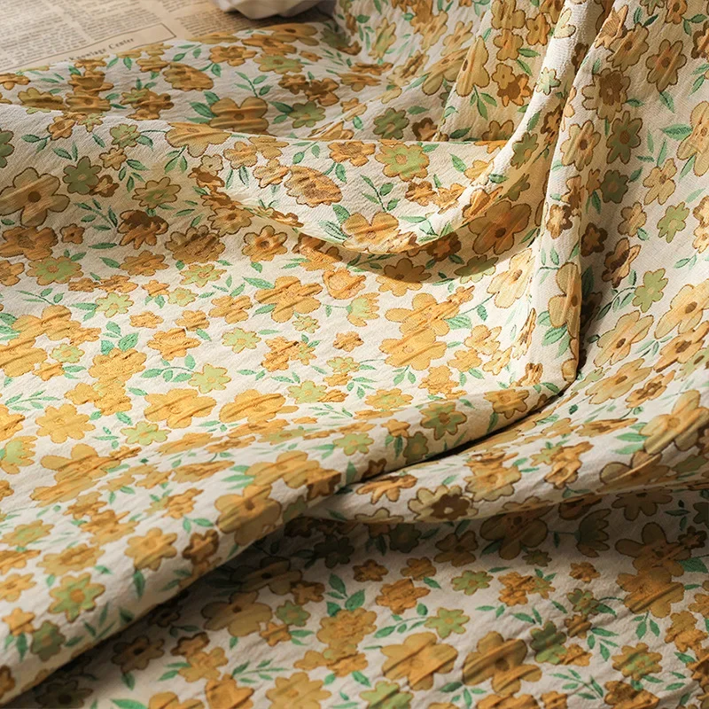 Small Floral Wrinkled Texture Retro Jacquard Fabric Polyester Cotton Dress Bag Decorative Sewing Fabric