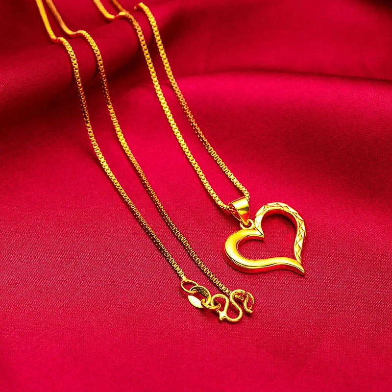 

Heart Necklace for Women, 24K Gold, AU999 | Matte gold heart with rose carvings & enamel, classic charm for cheongsam styles.