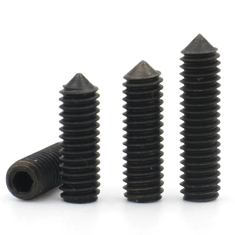 5-100pcs M2 M2.5 M3 M4 M5 M6 M8 M10 Grade12.9 Black Carbon Steel Hex Socket Hexagon Allen Head Cone Point Grub Set Screw Bolt