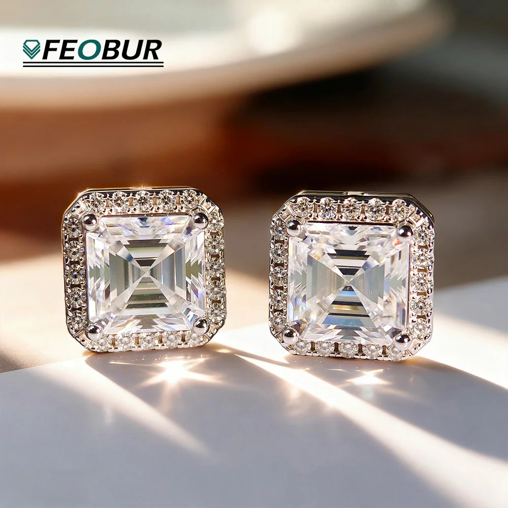 

Certified 7mm 2ct D Color Asscher Cut Moissanite Earrings Pure S925 Silver Square Diamond Ear Studs for Women Fine Jewelry GRA