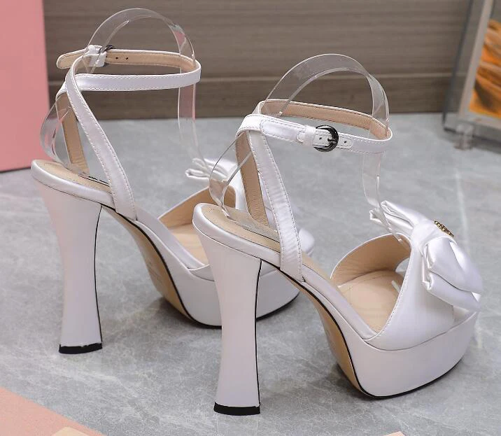 Sexy Ladies 14cm High Heel Platform Sandal Shoes Luxury Silk Butterfly Knot Open Toe Party Shoes Delicate Wedding Bridal Shoe