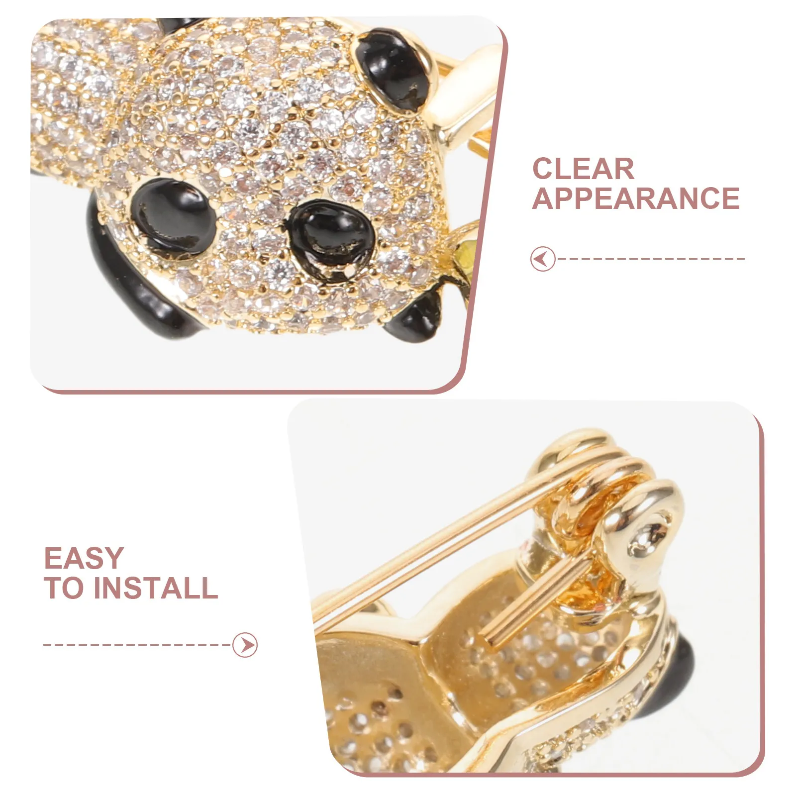Panda Brooch Lapel Pin Cartoon Animal Shaped Glitter Rhinestone Badge Decoration Dress Hat Shirt Sweater Backpack