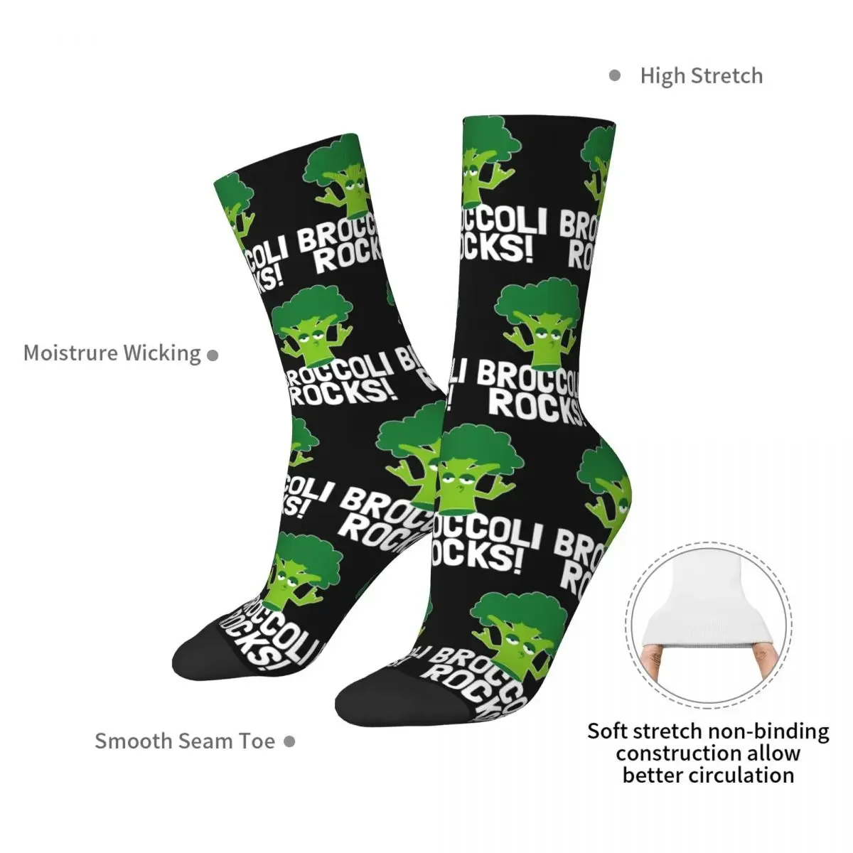 Funny Vegan Gifts - Broccoli Rocks Socks Harajuku Sweat Absorbing Stockings All Season Long Socks Accessories Birthday Present