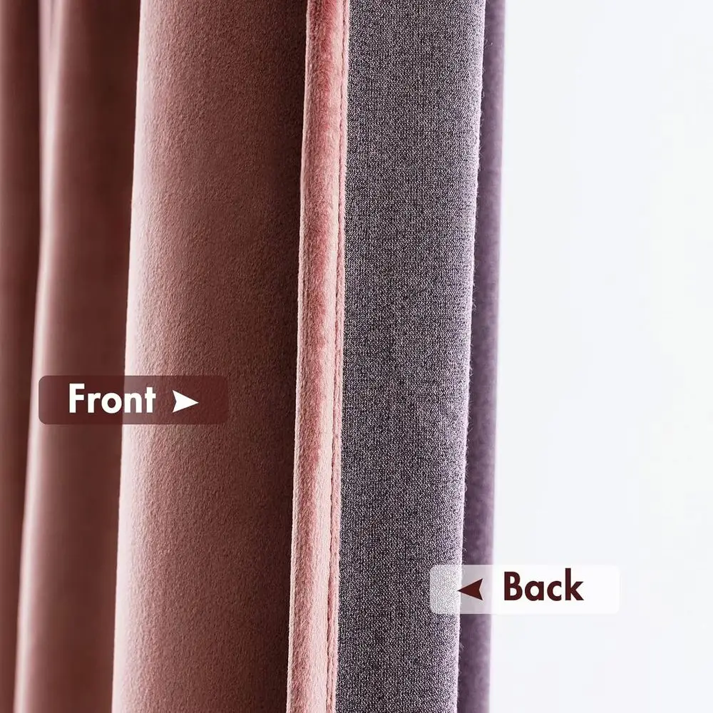 ستائر مخملية معزولة حراريًا باللون الوردي المغبر، 96 طويلة، لوحات تعتيم للمنزل، مجموعة من 2، W66 x L84