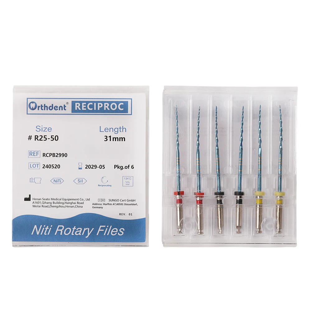 6Pcs/Box Orthdent Dental Reciprocating Blue Endodontic Files Only One Engine Use Heat Activated 21/25/31mm Dentistry Instrument