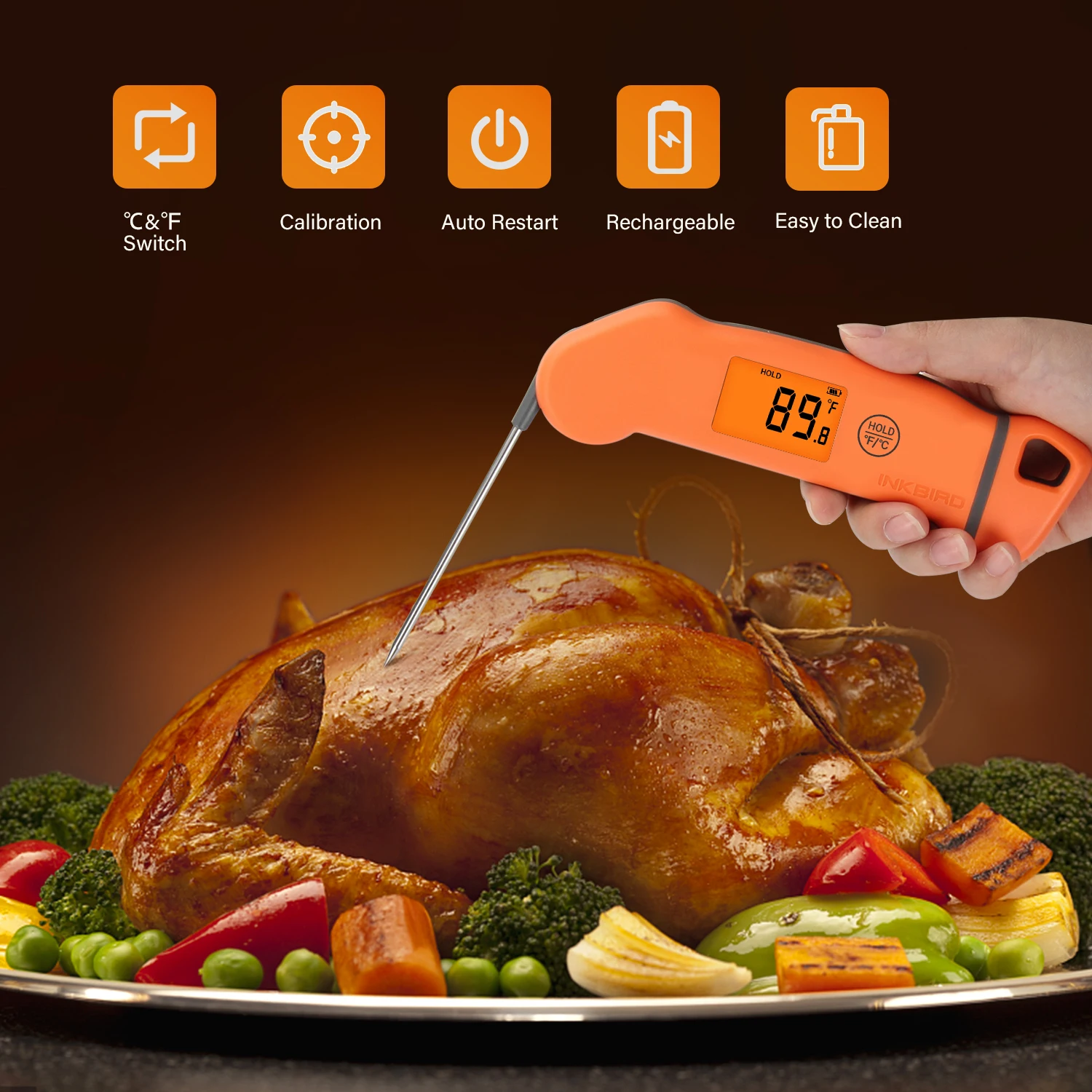 INKBIRD termometer makanan dapur IHT-1S, alat dapur termometer Oven BBQ untuk memasak makanan air daging