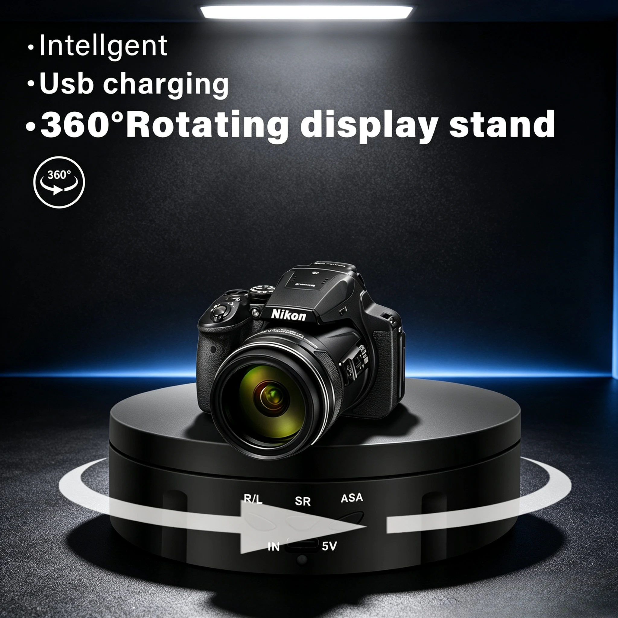 Electric Rotating Turntable Display Stand Tabletop Mirror Jewelry Holder 360° Degree 145mm for Photography Video Shooting Props