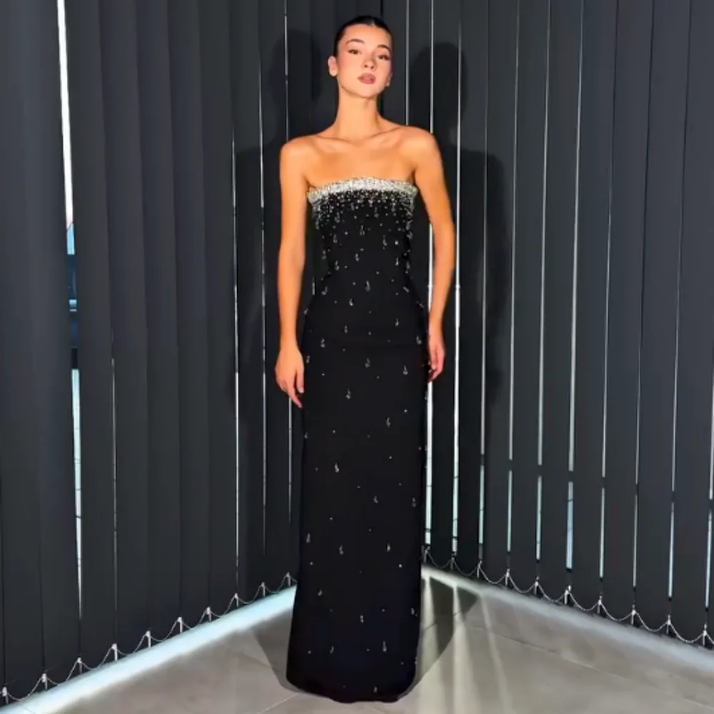 

Customized Jersey Rhinestone Sparkle Strapless Straight Long Dresses Bespoke Occasion Women Luxury Evening Elegant Party Wedding