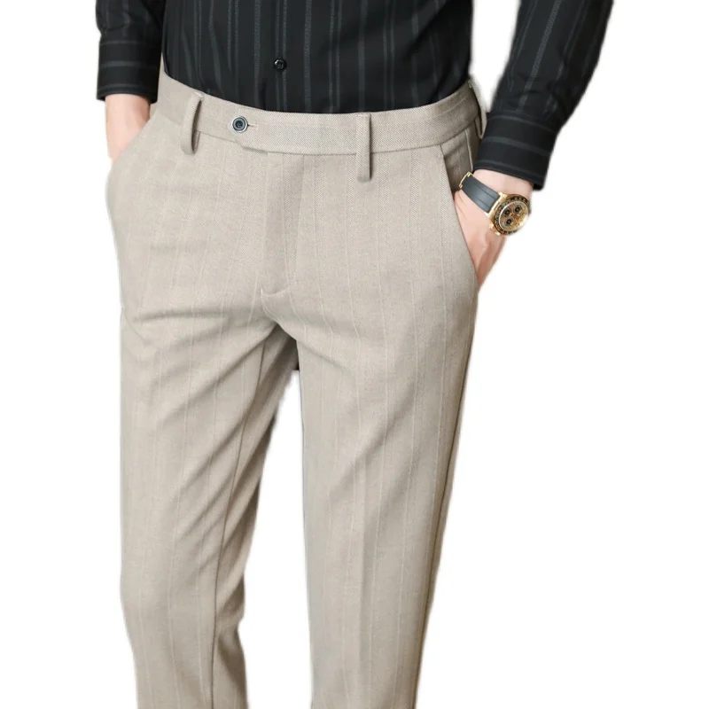 Winter Grey Men\'s Woolen Trousers, Fashion Business Pants, Khaki Slim Men Pantalon Autumn New Male Slacks