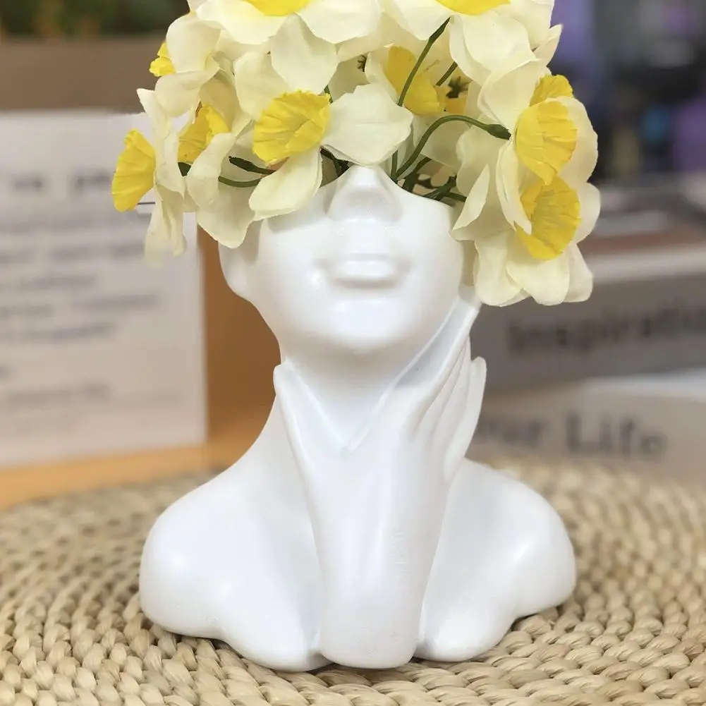 Female Bust Figurine Vase Makeup Brush Pen Holder New Creative Human Body Art Vase Desk Organizer Statue Ornament Home Decor view 4