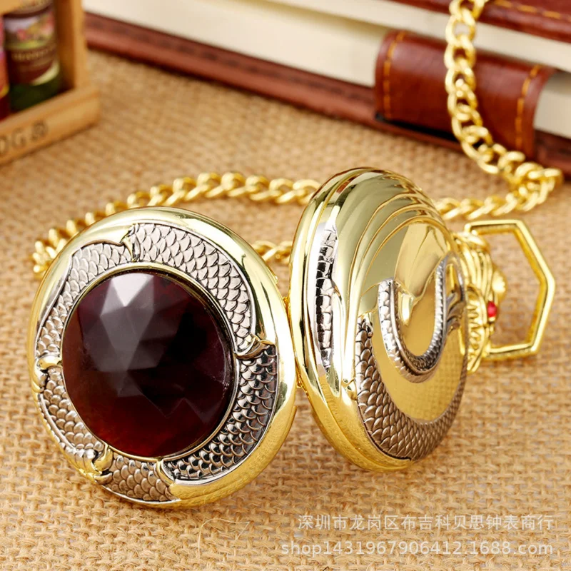 -Border Quartz Watch New Design Ruby Golden Waist Chain Flip Quartz Pocket Watch In stock