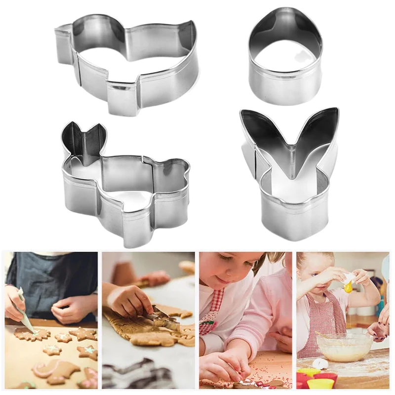 4pcs/set Stainless Steel 3D Cookies Cutter Mold Biscuits Egg Rabbit Cookie Stamps Bakeware Fondant Cutter Molds Baking Tools
