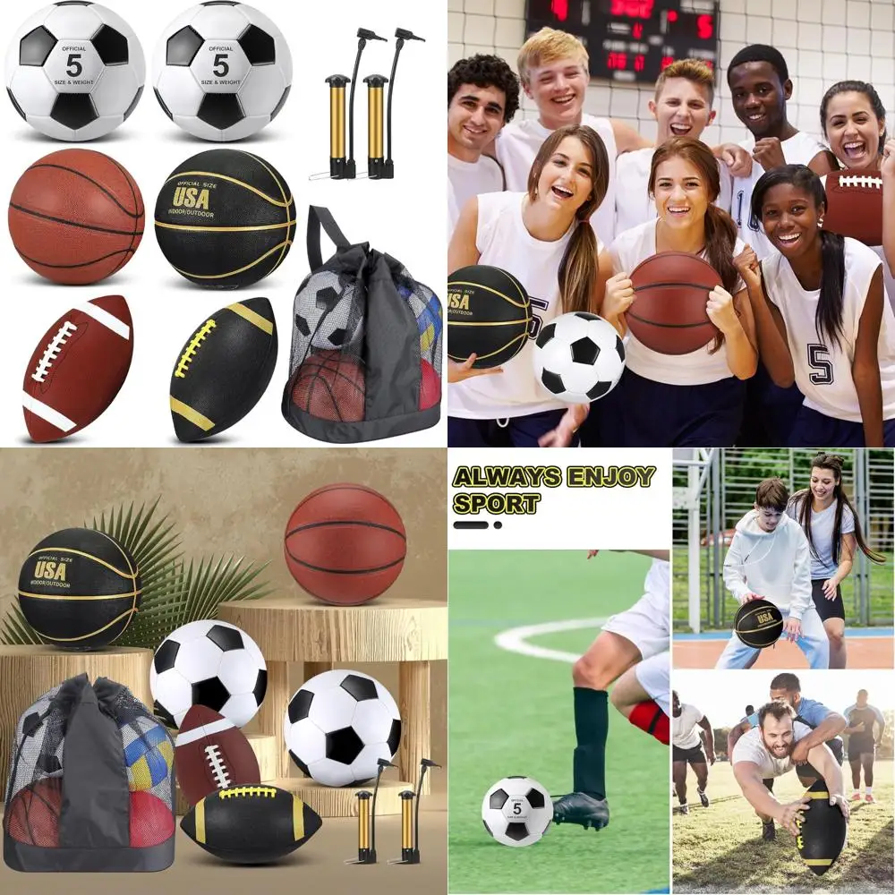 Official Size Football Soccer Basketball Set with Pump for Teens and Adults, Sports Equipment Bag Included for Youth