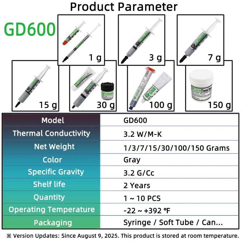 Thermal Conductive Grease Paste Net Weight 1/3/7/15/30/100/150 Grams Grey GD600 Plaster Heat Sink Compound  for CPU SSY ST CN HT