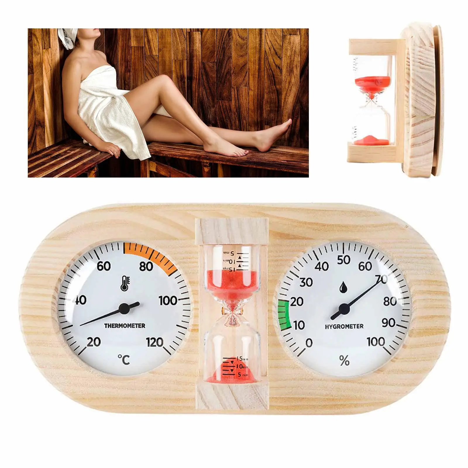 Sauna Thermometer Hygrometer and Timer Hygrothermograph Wall Mounted Equipment 3 in 1 for Office Greenhouse Home Hotel Indoor