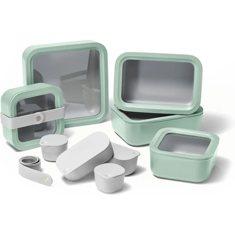 Glass Food Storage Set, 14 Pieces - Ceramic Coated Food Containers - Easy to Store, Non Toxic Lunch Box Containers