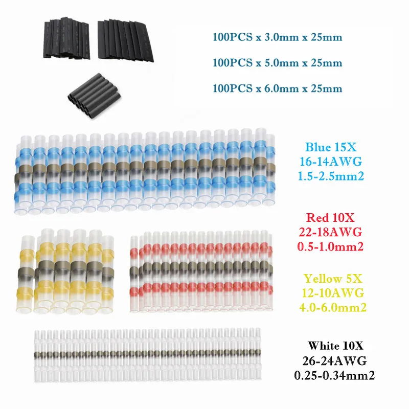 350Pcs Insulated Seal Solder Terminals Heat Shrink Sleeve Waterproof Cable Wire Electrical Crimp Terminals Kit  Assortment