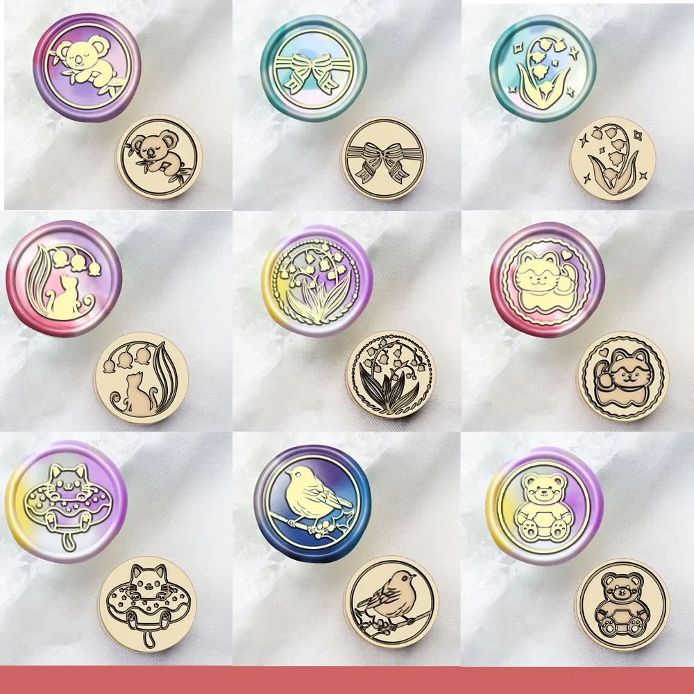 Koala and Suzuki Flower Mini Wax Seal Stamps Head  Animal Cat Bird Bear and Panda Pattern 15mm Fire Lacquer Stamps DIY Envelope
