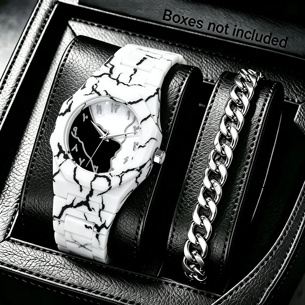 2Pcs Men's Quartz Watch Set, Men's Watch & Bracelet. Great Gift for Him, Suitable for Daily Casual Wear or Special Occasions