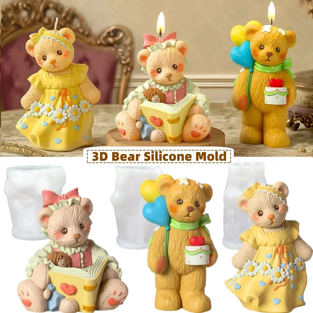 

3D силиконовая форма с медведем для свечей, мыла, рождественских подарков, милые формы для помадки, шоколада, декор для торта, сделай сам, художественные ремесла, форма из смолы