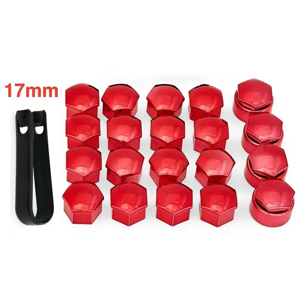 20pcs 17mm Gloss Red Nut Cap + 4pcs Locking Wheel Nut Covers + Removal Tool  Nuts Bolts Chrome RED ABS Plastic Parts For BMW