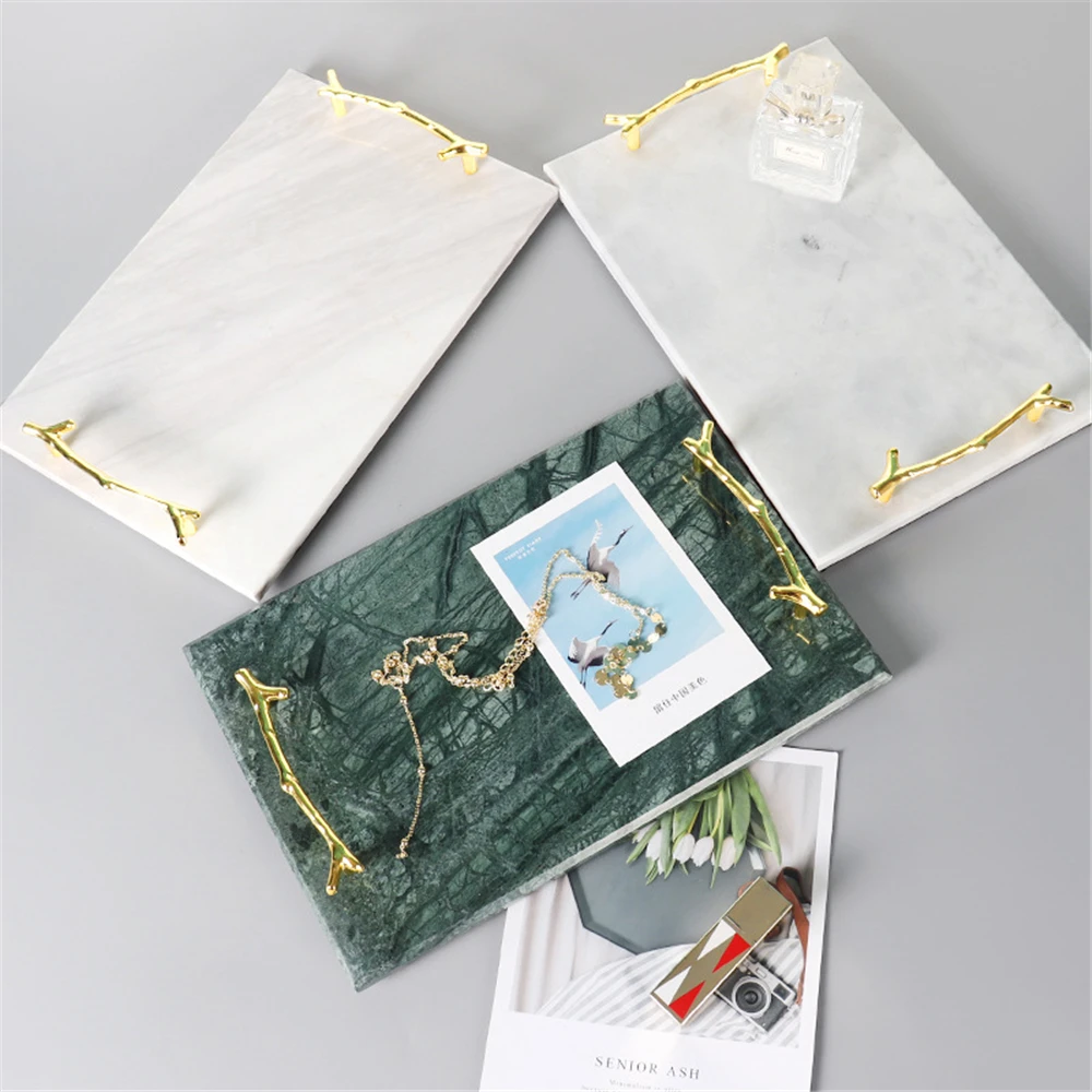 

Luxury Marble Tray Gold Handle And Decorative Dressing Table Tray For Jewelry Display Tray Suitable For Counter Dressing Table