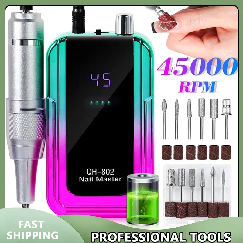 ماكينة حفر الأظافر الكهربائية القابلة لإعادة الشحن 45000 دورة في الدقيقة بالليزر متدرج اللون منخفض الضوضاء مزيل طلاء الأظافر وصنفرة الحفر #1
