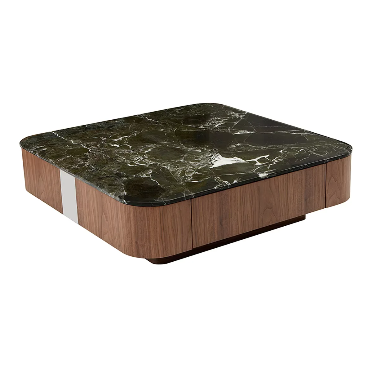 Modern Square Marble Top and Wooden Panel Base Modern Coffee Table with Storage and Easy Assembly for Living Room Furniture Set