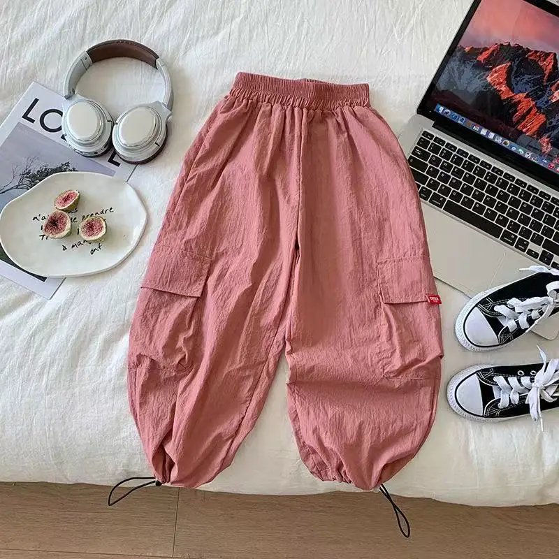 

Boys Girls Casual Pants Fashion Kids Spring Autumn Trousers Teenager Vintage Streetwea Pants Children Solid Colour Sweatpants