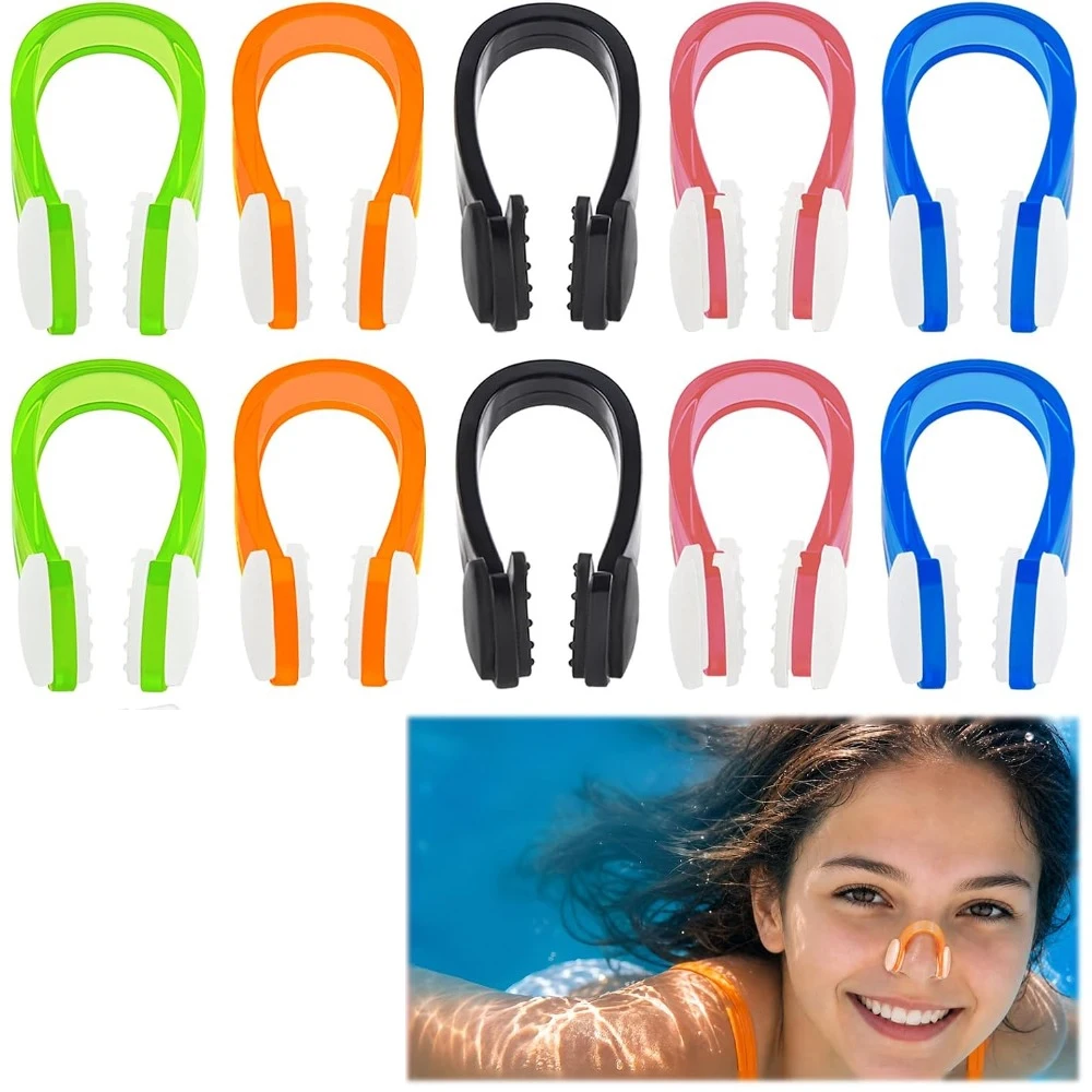Swimming Nose Clip 10 Pack, Waterproof Silicone Nose Plugs for Adults with Storage Case,Multi-Color Anti-Slip Clip for Swimming