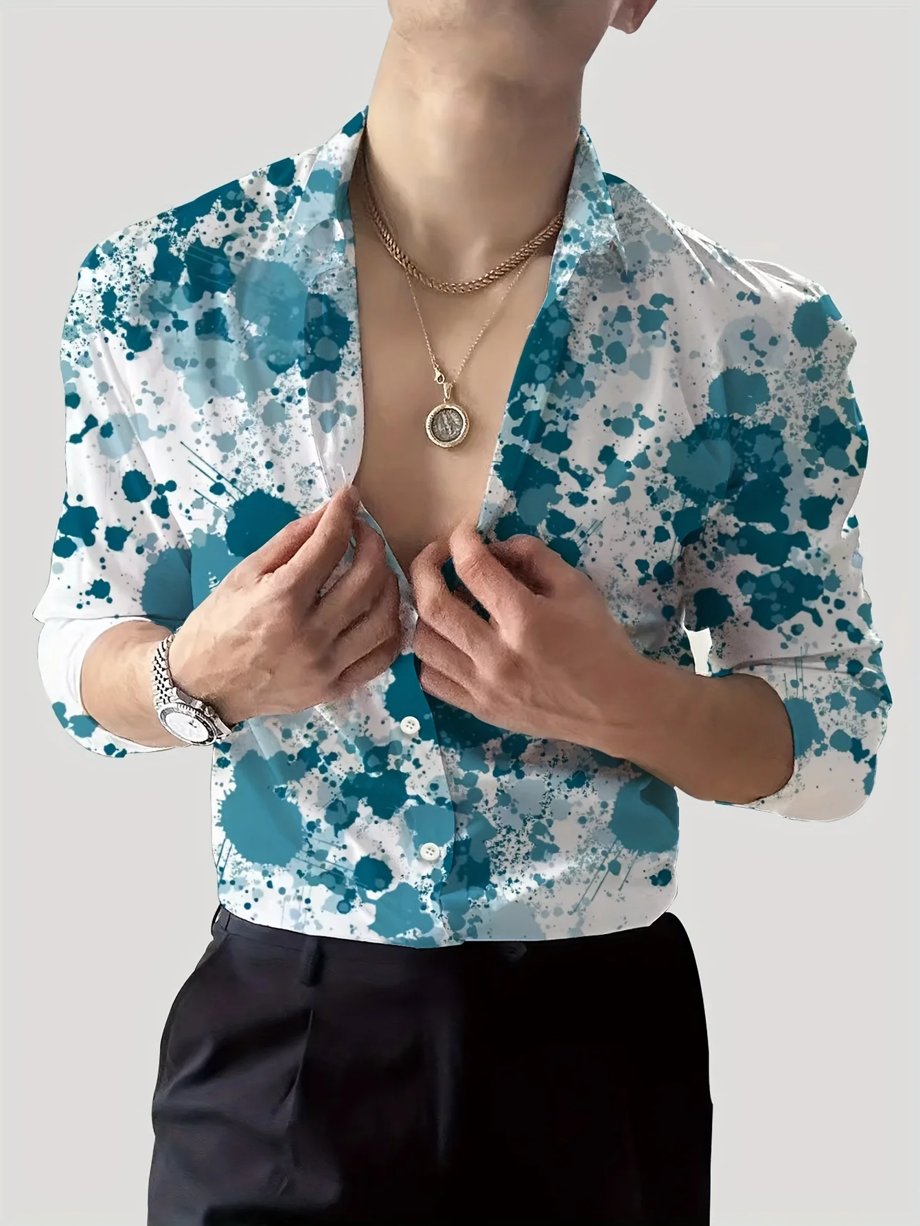  Men's Shirt Spring and Autumn New Long Sleeve Shirt with Lapel Fashion Design Elements, Hawaiian Shirt Print Number 3D,