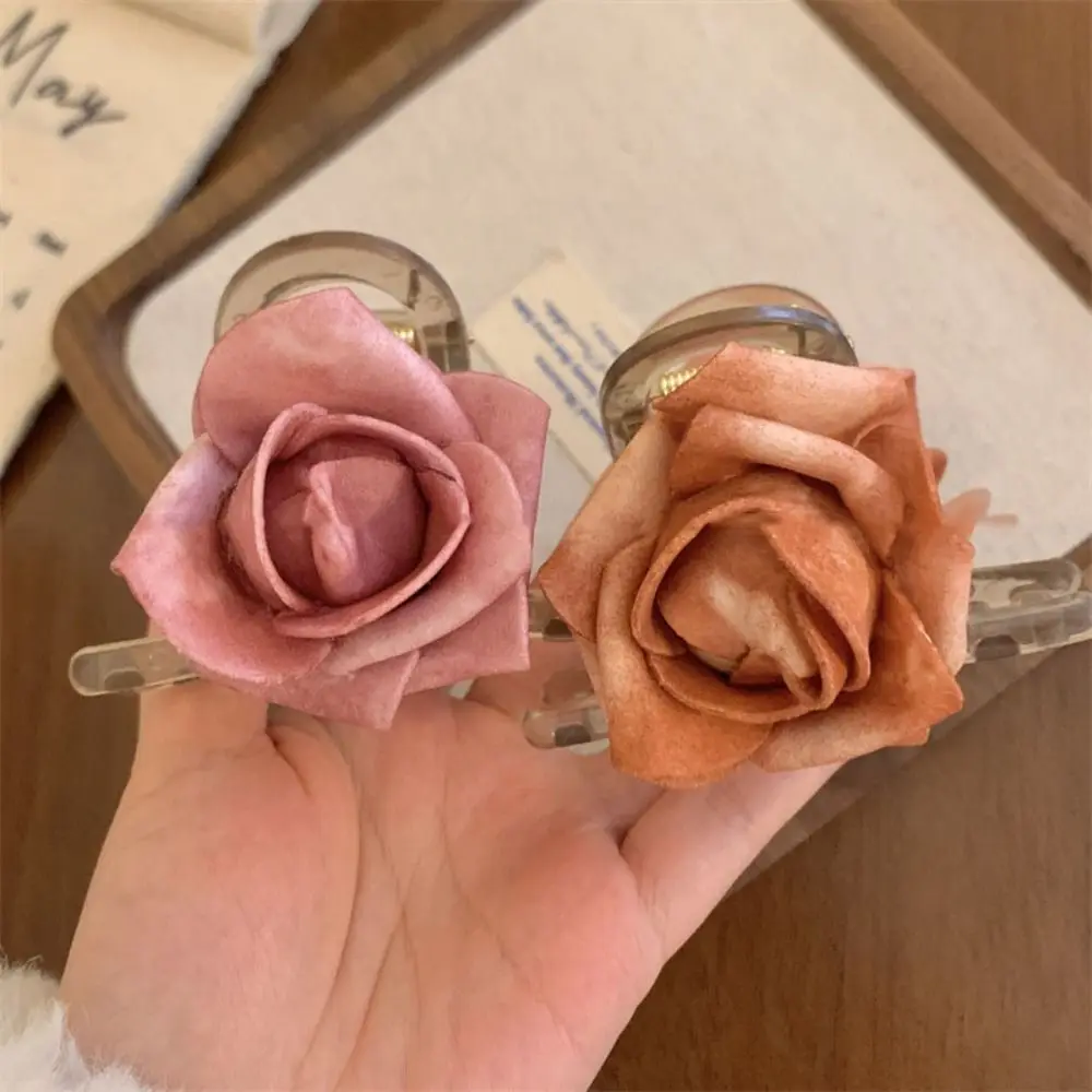 Simulated Flower Flower Hair Claw Ponytail Clip Cloth Rose Flower Hair Clip Hairpin Photography Props Large Shark Clip Female