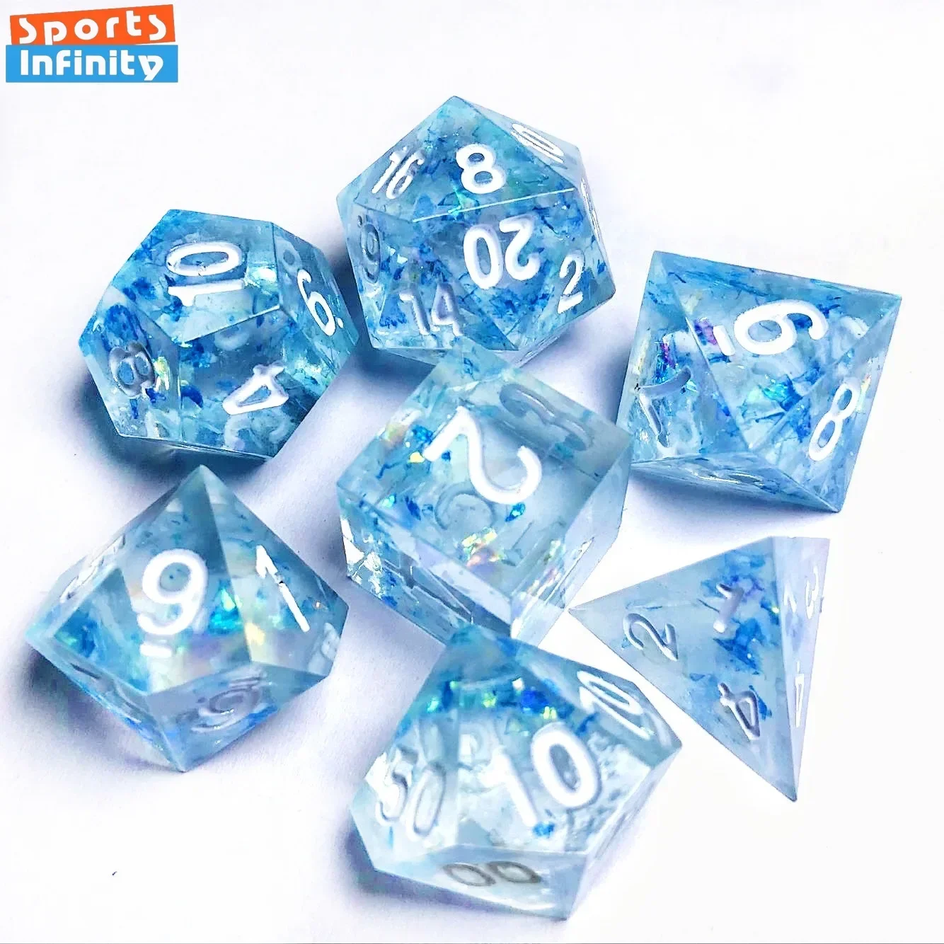 Resin Pointed Polyhedral Dice Transparent Colored Glitter Paper Filled D4 D6 D8 D10 D% 10 D12 D20 Dnd Dice Set TRPG Board Game