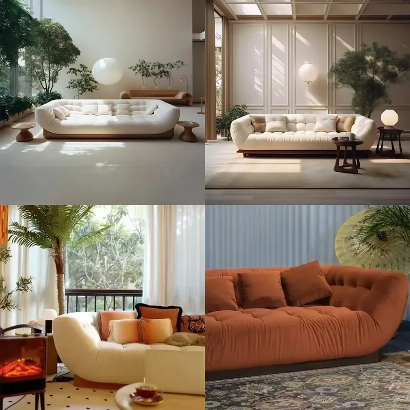 Used Creative Designer Fabric Wooden Sofa Cream Mangkhut Log Style Ivory Boat Modern Simple French Sofa