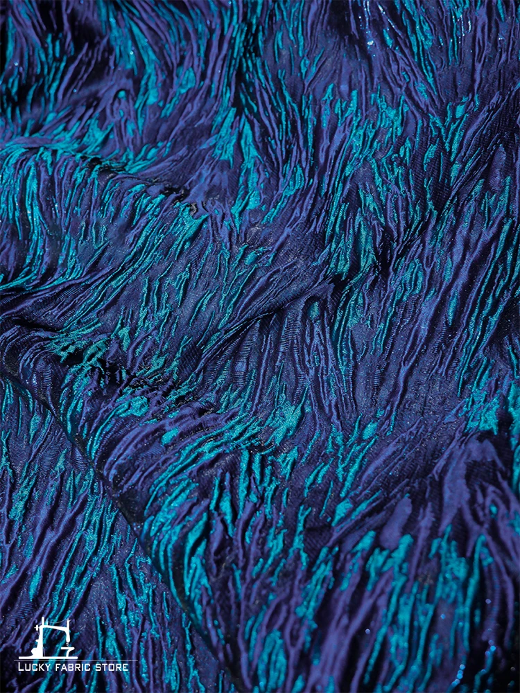 Blue ocean current stripe three-dimensional relief texture jacquard fabric made of handmade clothing jacket bag designer fa