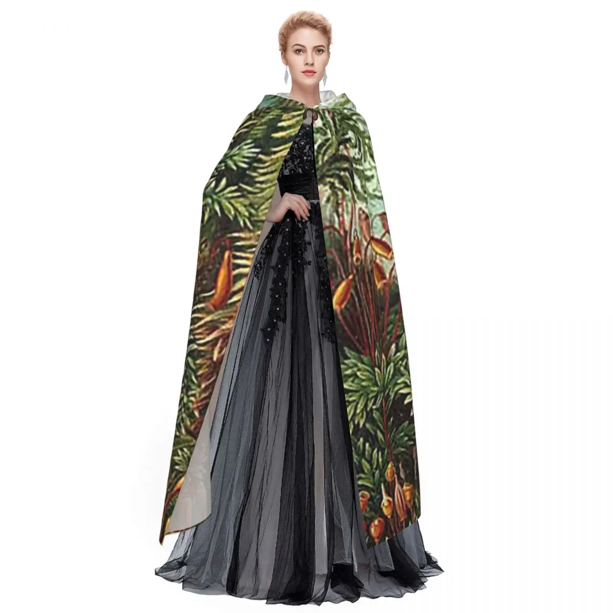 Plantas decorativas natureza pintura longa capa com capuz bruxa traje medieval cosplay capa halloweencoat adulto unisex