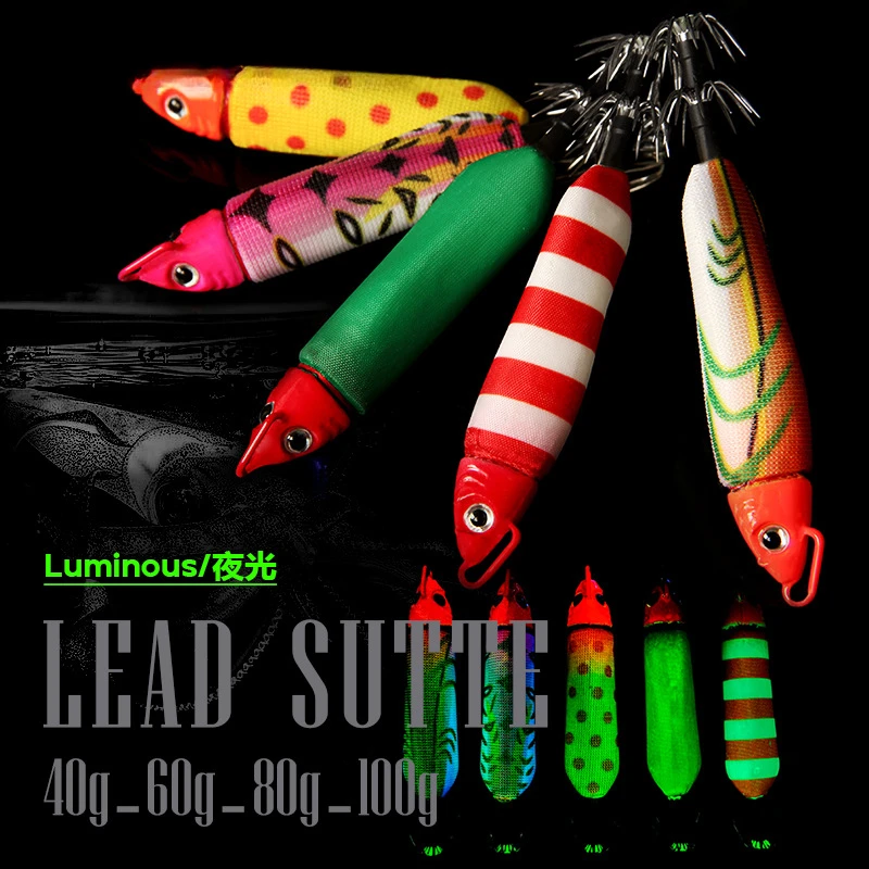 40-100g Luminous Squid Lure Artificial Bait Lead Squid Jig for Webfoot Octopus Cuttlefish Sea Fishing Lures