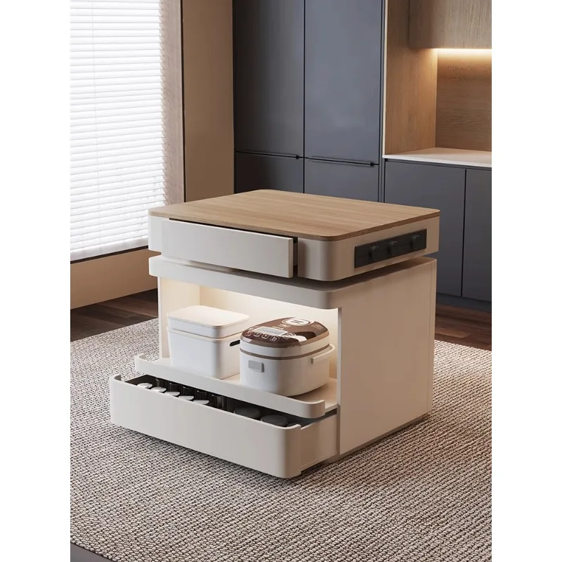 

single island platform separate new high-end light luxury rock slab dining table retractable falling table cabinet guide table