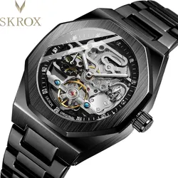 Original Brand High Quality Luxury Diamond Octagonal Automatic Clock Man Watch Stainless Steel Skeleton Mechanical Wrist Watches