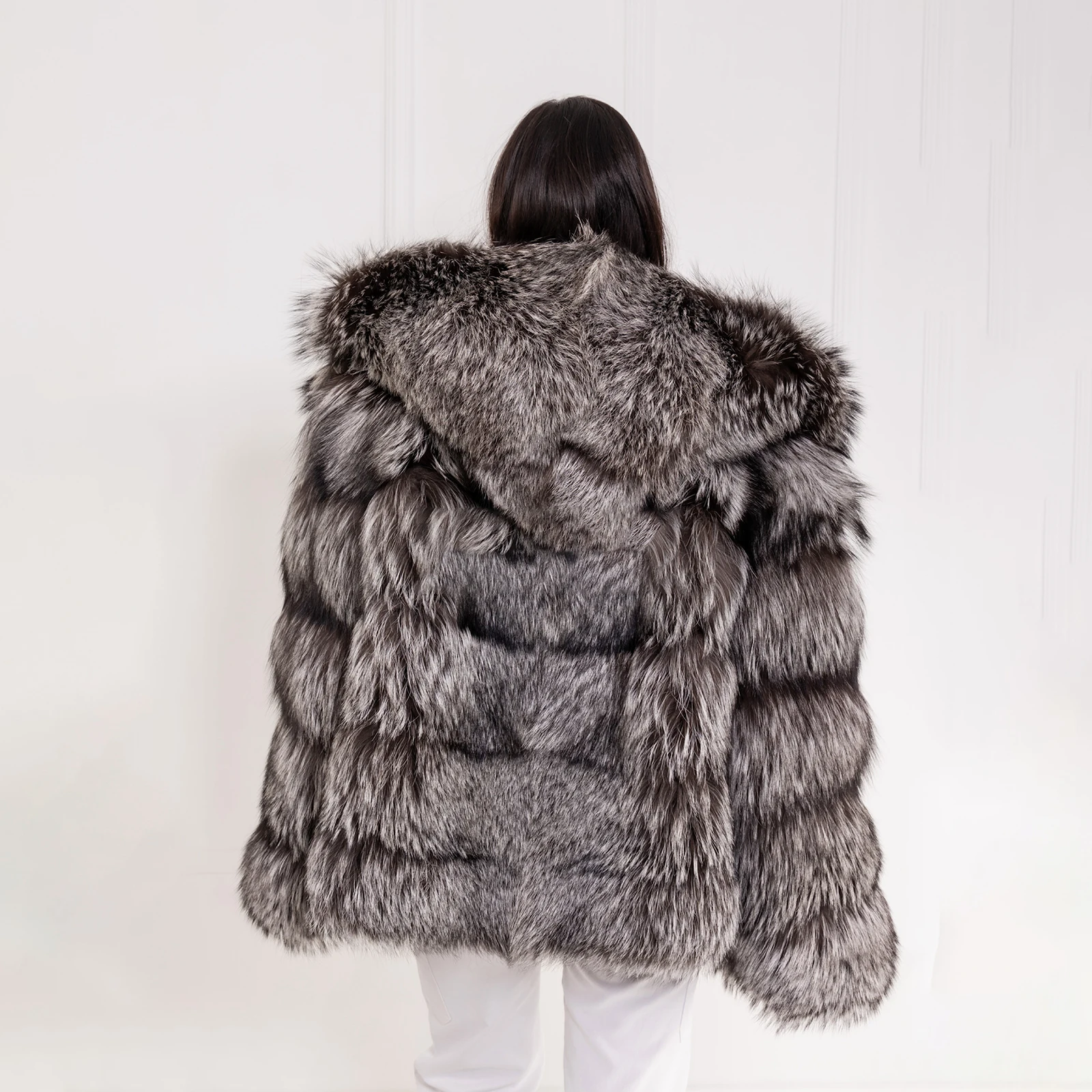 Frauen Natürliche Silber Fuchs Pelzmantel Mit Kapuze Dicke Warme Echte Blaue Fuchs Pelz Jacken Frau Winter Outwear Luxus Pelz mäntel