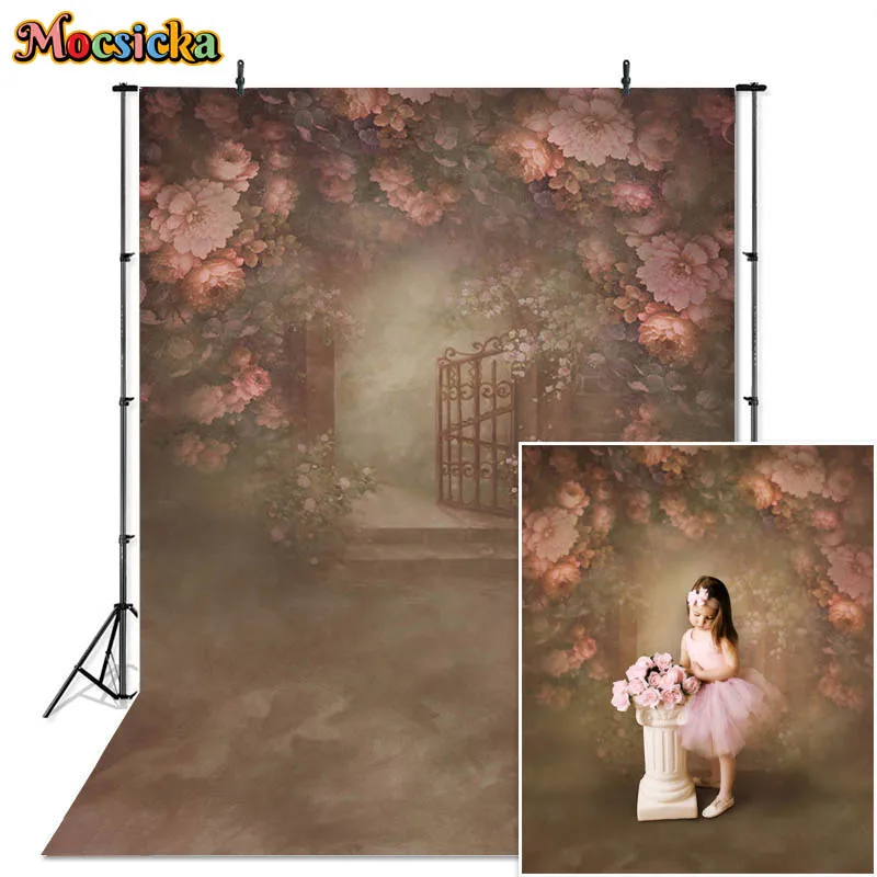 모시카 추상 꽃 사진 배경, 성인 초상화, 손으로 그린 꽃, 어린이 생일 예술 사진 배경 스튜디오