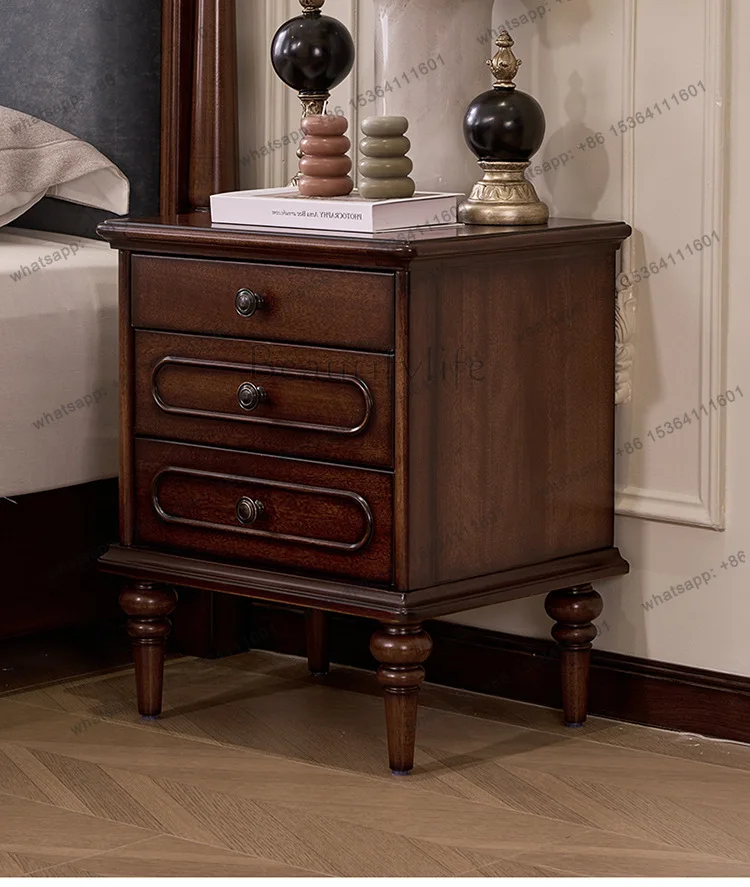 

French solid wood bedside table American retro three-drawer bedside locker